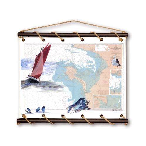 Toile tendue coton carte marine peinte - En vue de Noirmoutier Toile tendue coton carte marine peinte - En vue de Noirmoutier