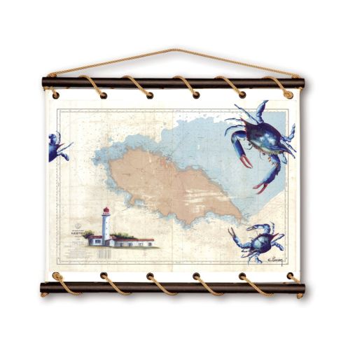 Toile tendue coton carte marine peinte - Pince mi et pince moi à l'Île d'Yeu