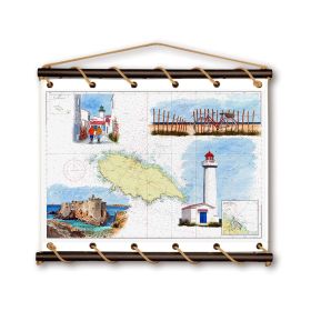 Toile tendue coton carte marine peinte - Balade à l'Île d'Yeu
