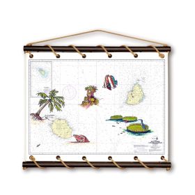 Toile tendue coton carte marine peinte - Iles de la Réunion