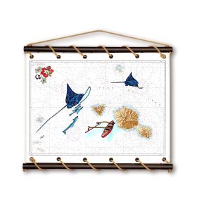Toile tendue coton carte marine peinte - Tahiti en vue !