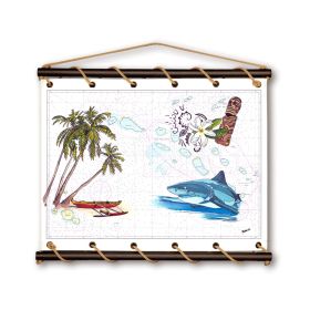 Toile tendue coton carte marine peinte - Archipel des Tuamotu