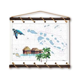 Toile tendue coton carte marine peinte - Rêves de Polynésie