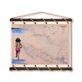 Toile tendue coton carte marine peinte - Jeux de plage à la Tranche sur mer