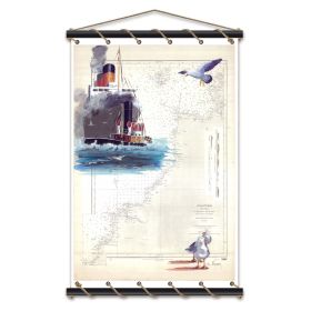 Toile tendue coton carte marine peinte - Lundy island