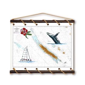 Toile tendue coton carte marine peinte - Escale en Nouvelle Calédonie