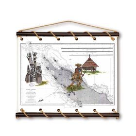 Toile tendue coton carte marine peinte - Nord de la Nouvelle Calédonie