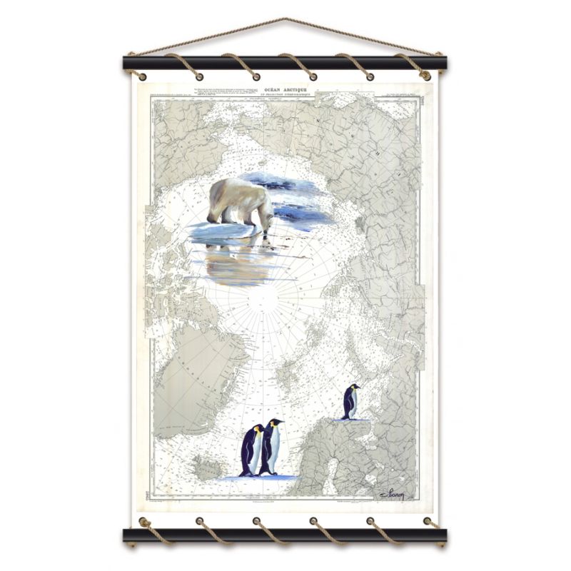 Toile tendue coton carte marine peinte - Grand nord Arctique