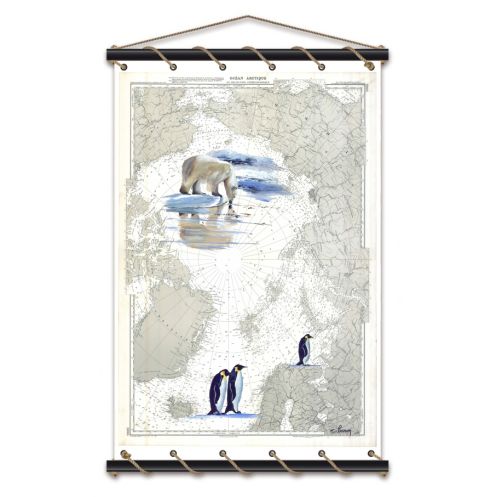 Toile tendue coton carte marine peinte - Grand nord Arctique