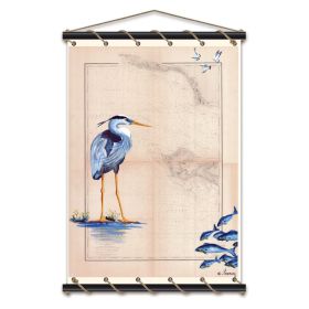 Toile tendue coton carte marine peinte - Héron de l'île de Ré