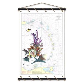 Toile tendue coton carte marine peinte - Croisière de Puerto Rico à Trinidad