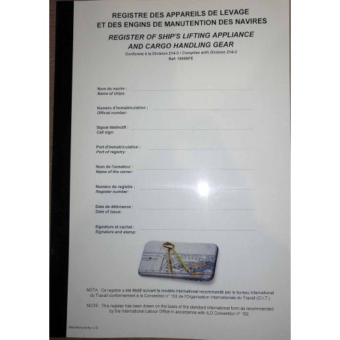 LJB - Registre des appareils de levage / Lifting and cargo handling gear register - Div. 214