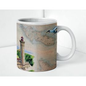 Mug carte marine peinte - Phare des baleines sur l'île de Ré