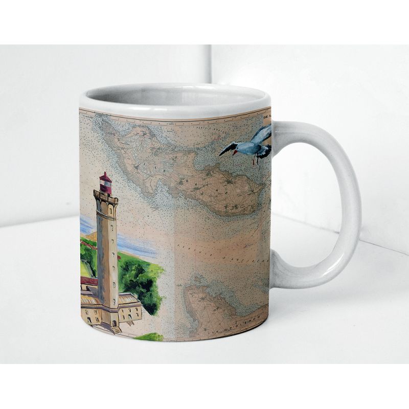 Mug carte marine peinte - Phare des baleines sur l'île de Ré