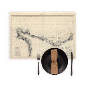 Set de table carte marine ancienne - 845 - CHERBOURG (Abords), LEVI (Cap), VAUVILLE (Anse) - FRANCE (Côte Nord) - ATLANTIQUE, MA