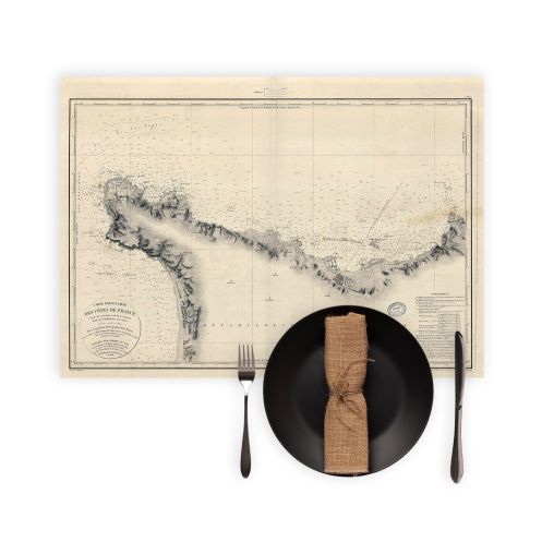 Set de table carte marine ancienne - 845 - CHERBOURG (Abords), LEVI (Cap), VAUVILLE (Anse) - FRANCE (Côte Nord) - ATLANTIQUE, MA