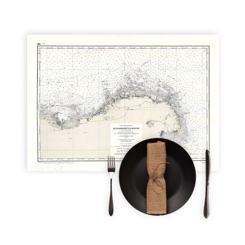 Set de table carte marine ancienne - 846 - BARFLEUR (Abords), QUERQUEVILLE, SAINT VAAST LA HOUGUE - FRANCE (Côte Nord) - ATLANTI