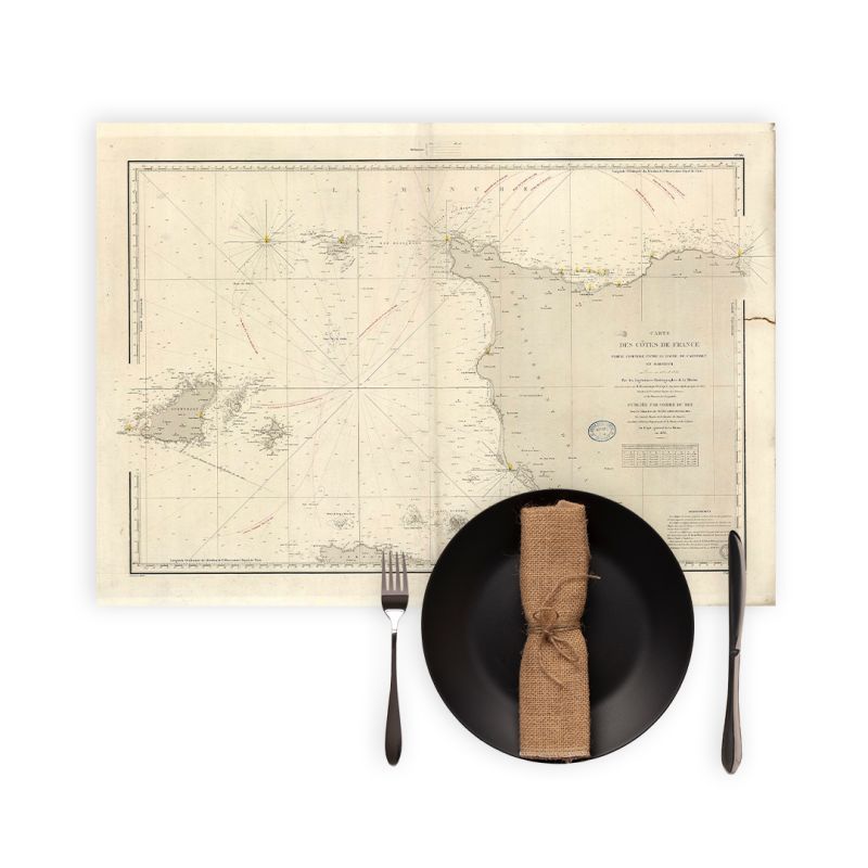Set de table carte marine ancienne - 881 - CARTERET (Havre), BARFLEUR - FRANCE (Côte Nord) - ATLANTIQUE, MANCHE - (1838 - 1984)