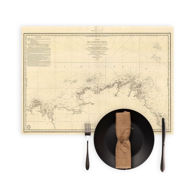 Set de table carte marine ancienne - 970 - BREHAT (île), BATZ (île) - FRANCE (Côte Nord) - ATLANTIQUE, MANCHE - (1843 - 1985)