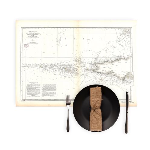 Set de table carte marine ancienne - 3525 - SEIN (Chaussée), SEIN (Raz) - FRANCE (Côte Ouest) - ATLANTIQUE, IROISE (Mer) - (1877
