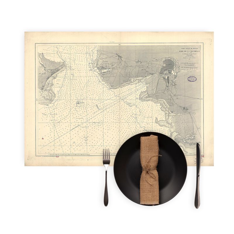 Set de table carte marine ancienne - 3694 - LA ROCHELLE (Baie) - FRANCE (Côte Ouest) - ATLANTIQUE - (1879 - ?)