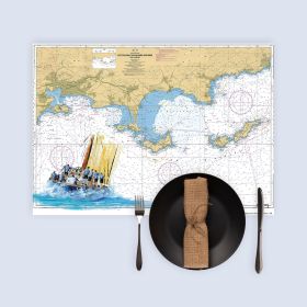 Set de table carte marine peinte - Cap sur Porquerolles