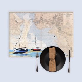 Set de table carte marine peinte - Echouage à la Rochelle