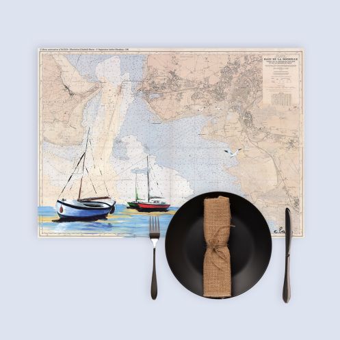 Set de table carte marine peinte - Echouage à la Rochelle