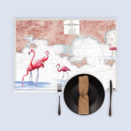 Set de table carte marine peinte - Îles d'Hyères à d'aujoud'hui