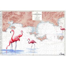 Set de table carte marine peinte - Îles d'Hyères à d'aujoud'hui