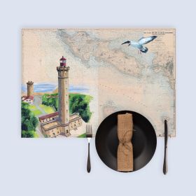 Set de table carte marine peinte - Phare des baleines sur l'île de Ré