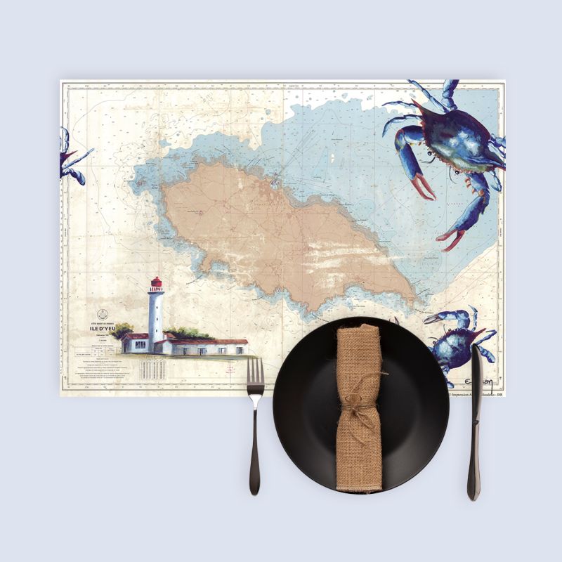 Set de table carte marine peinte - Pince mi et pince moi à l'Île d'Yeu