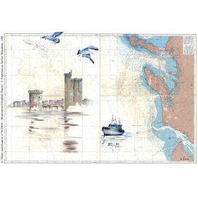 Set de table carte marine peinte - Tours de la Rochelle