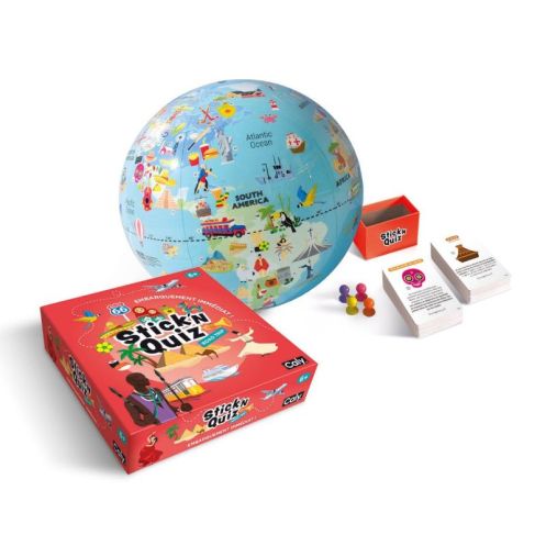 Caly Globe gonflable - Jeu road trip stick and quiz globe 30 cm