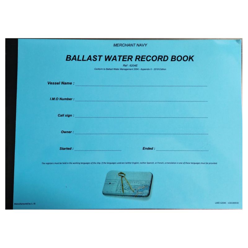 LJB - 6204E - Ballast Water Record Book - Conform to BWM Convention 2018 Edition - V20190930