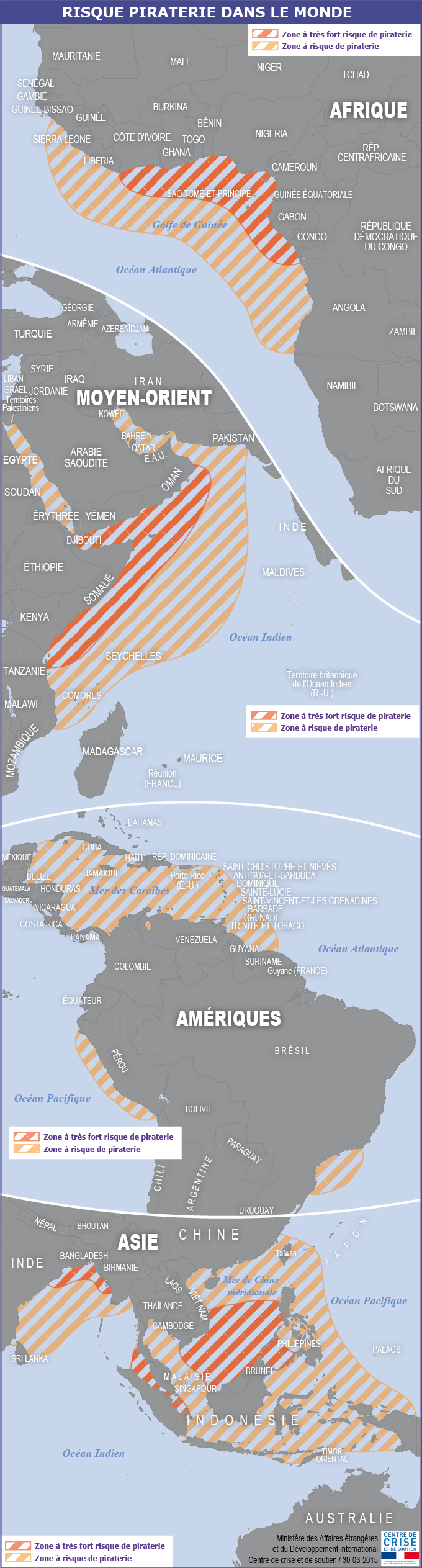 Carte des risques de piraterie dans le monde