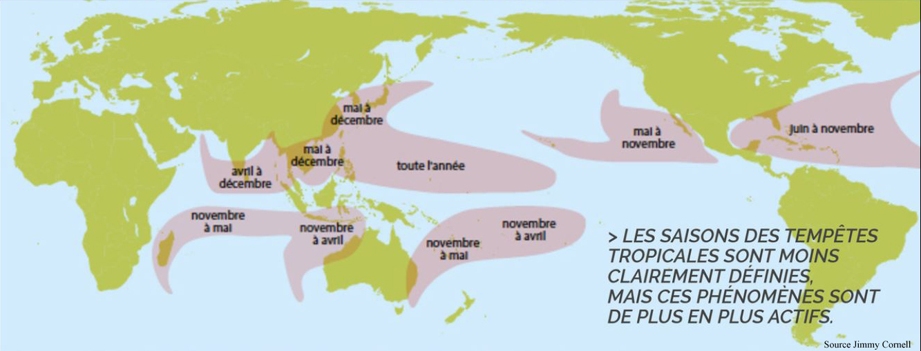 Zones et saisonnalité des tempêtes tropicales