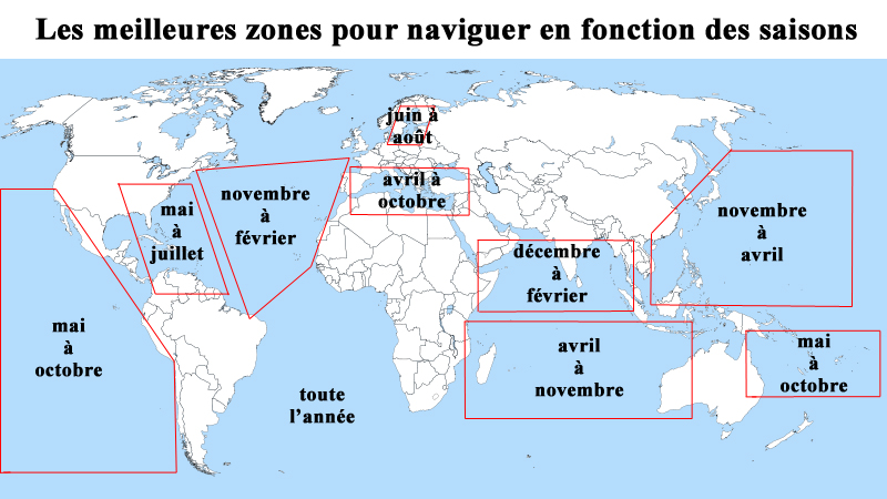 carte zones de navigatoin selon les saisons et mois de l'année